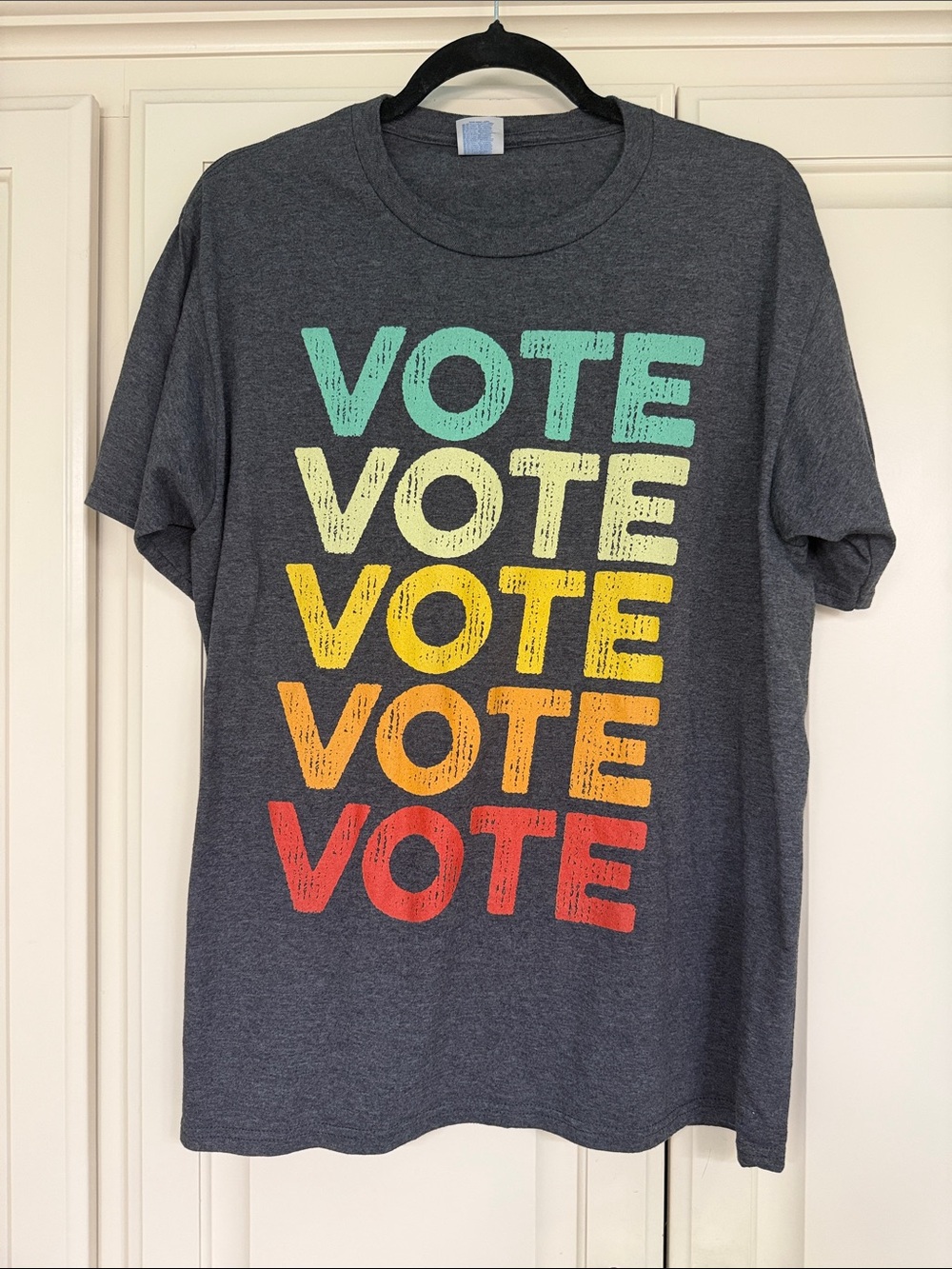 Unisex Gray 'VOTE' Graphic Tee - Multicolor Text